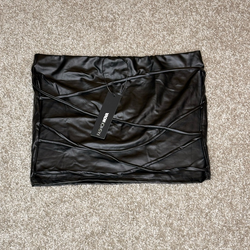 Fashion Nova Black Strappy Faux Leather Mini Skirt